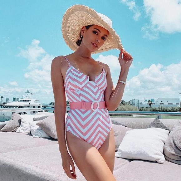 Capittana Stylish Pink Chevron One-Piece Swimsuit - Picture 7 of 8